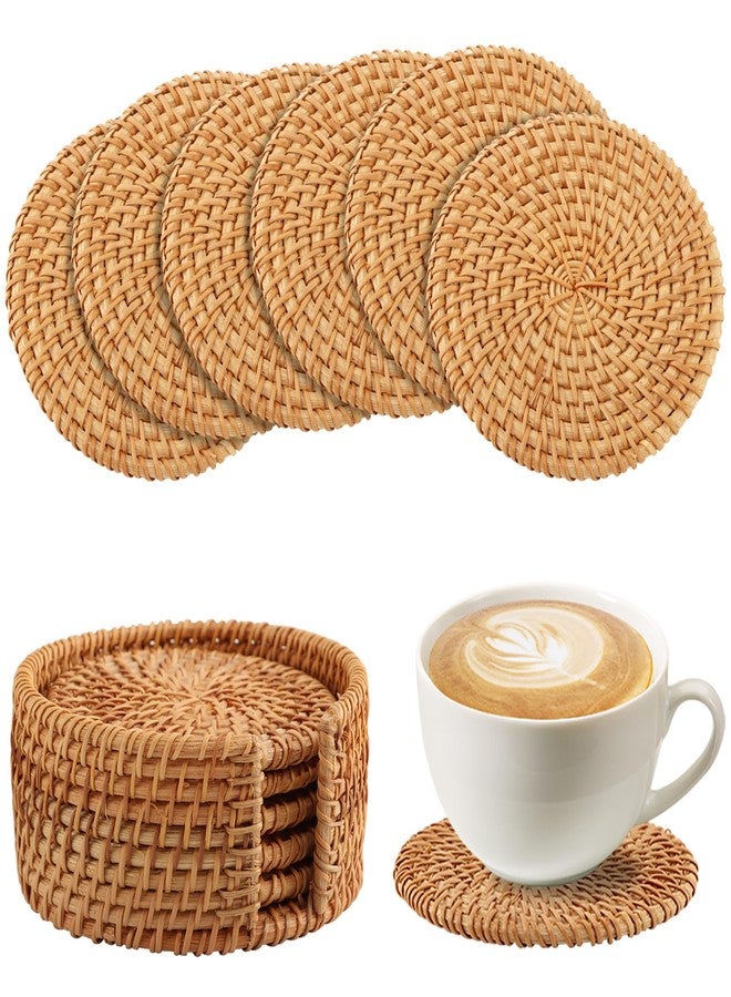 Restynic 6pcs Handmade Rattan Coaster Set with Holder - Wicker Coasters, Heat-Resistant Drink Coasters for Coffee Table, Housewarming Gifts, Home Decor - Image 3